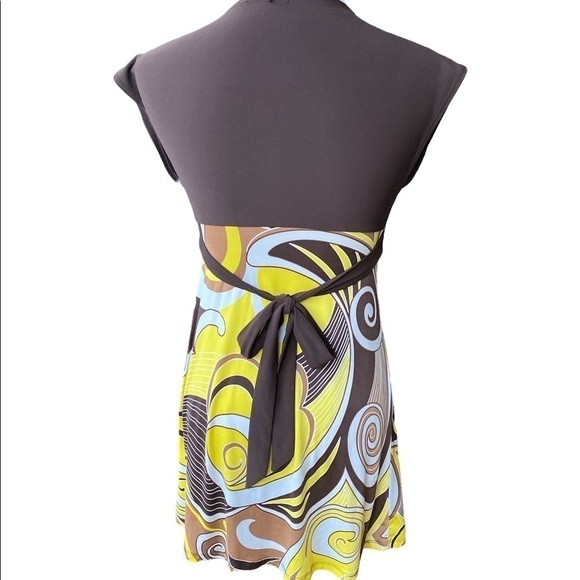 Forever Vintage Y2K Dress Brown and Yellow Print With Gold Gems Size Small - Picture 2 of 7
